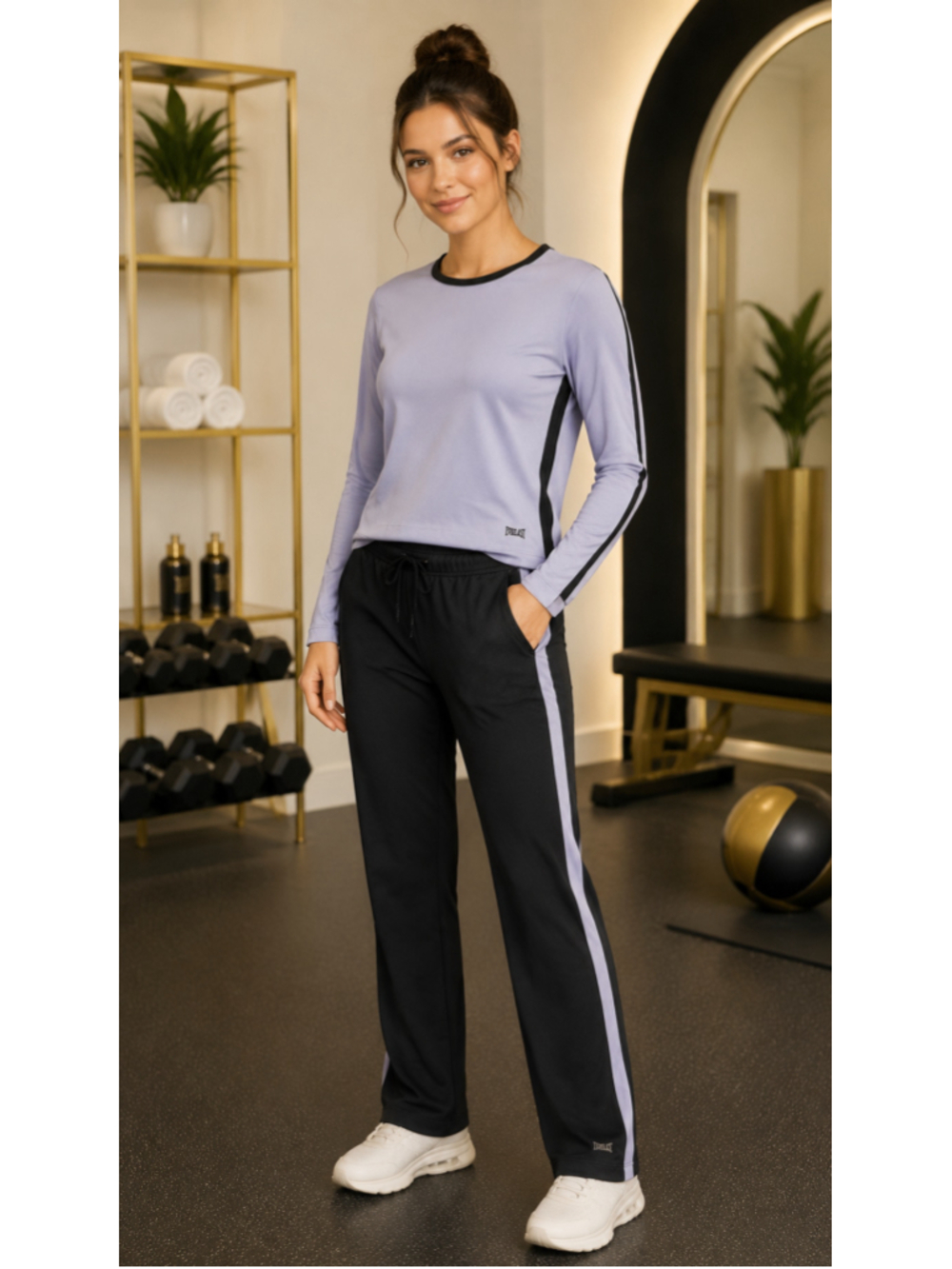 Women's Everlast Two-Piece Workout Set, Size M, Black and Lavender